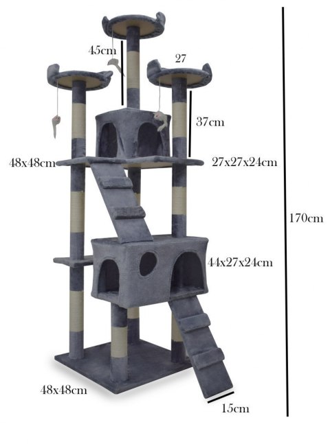 Drapak drzewko Legowisko Wieża dla Kota 170cm Jasnoszary Drapak drzewko Legowisko Wieża dla Kota 170cm Jasnoszary