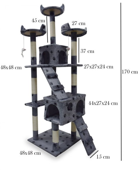Drapak drzewko Legowisko Wieża dla Kota 170cm Jasnoszary w łapki
