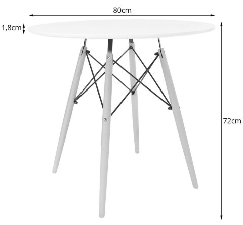 Stół TODI Okrągły 80cm - biały / czarne nogi