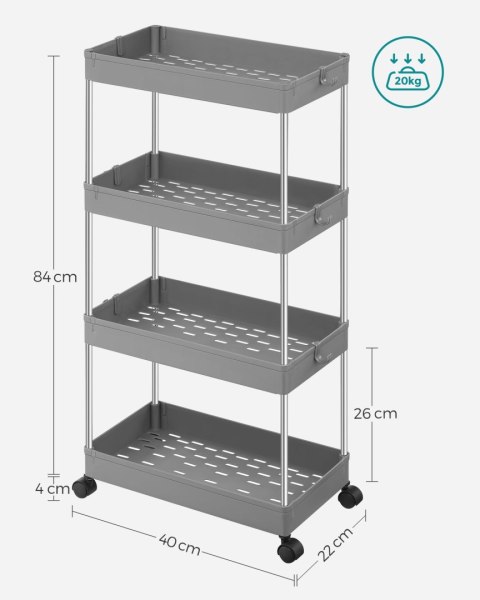 Szafka na kółkach 4 półki szara - KSC010G01