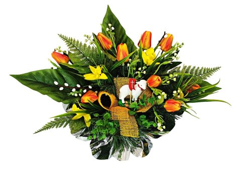 WIELKANOCNY STROIK NA POMNIK WIĄZANKA KWIATY TULIPANY BARANEK NA CMENTARZ