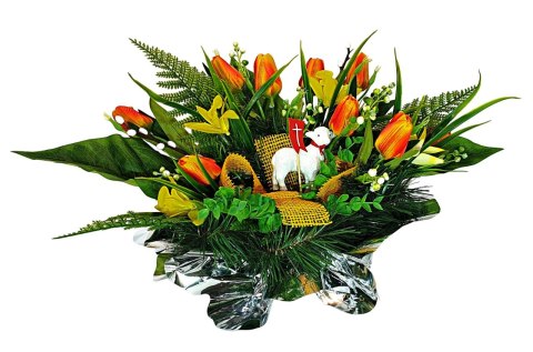 WIELKANOCNY STROIK NA POMNIK WIĄZANKA KWIATY TULIPANY BARANEK NA CMENTARZ