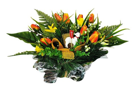 WIELKANOCNY STROIK NA POMNIK WIĄZANKA KWIATY TULIPANY BARANEK NA CMENTARZ