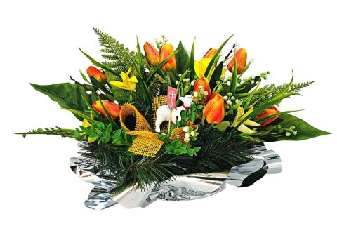 WIELKANOCNY STROIK NA POMNIK WIĄZANKA KWIATY TULIPANY BARANEK NA CMENTARZ