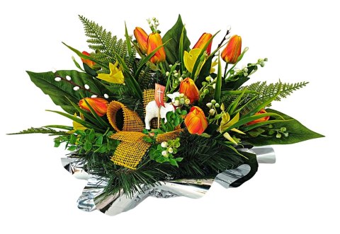 WIELKANOCNY STROIK NA POMNIK WIĄZANKA KWIATY TULIPANY BARANEK NA CMENTARZ