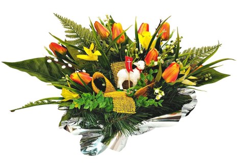 WIELKANOCNY STROIK NA POMNIK WIĄZANKA KWIATY TULIPANY BARANEK NA CMENTARZ