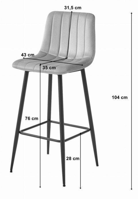 Hoker POZZA - ciemny szary aksamit / nogi czarne x 3