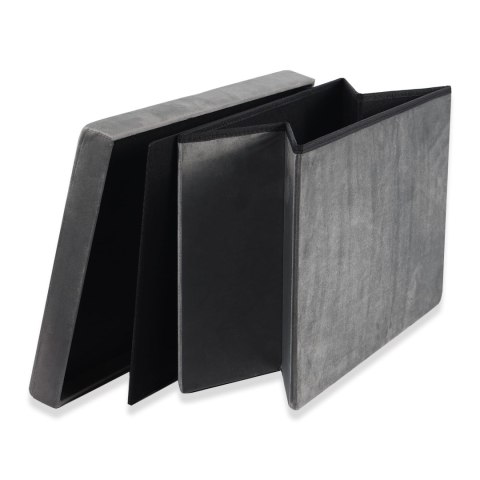 Pufa składana XL z guzikami - 60x38x38cm aksamit szara x 4 Pufa składana XL z guzikami - 60x38x38cm aksamit szara x 4