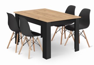 Stół NP 120x80 Artisan nogi czarne + 4 krzesła OSAKA czarny nogi naturalne