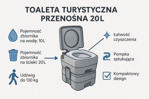 Toaleta turystyczna przenośna 20l ze spłuczką do kampera działki namiotu
